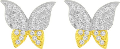 SPARGZ Butterfly Brass Daily Wear Two Tone Plated CZ Diamond Cubic Zirconia Brass Stud Earring