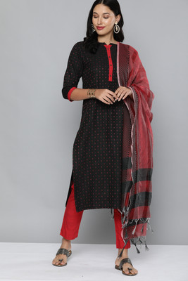 kvsfab Cotton Blend Self Design Salwar Suit Material