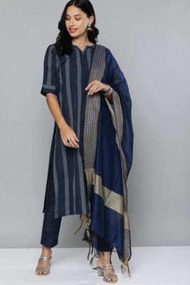 kvsfab Cotton Blend Self Design Salwar Suit Material
