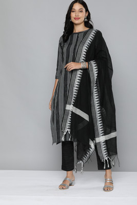 kvsfab Cotton Blend Self Design Salwar Suit Material