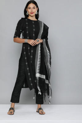 kvsfab Cotton Blend Self Design Salwar Suit Material