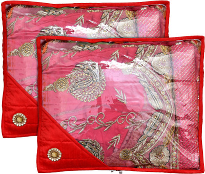 KUBER INDUSTRIES Designer Non Woven Saree Cover With Transparent Top- Pack of 2 (Red)-HS_38_KUBMART21626 HS_38_KUBMART021626(Red)