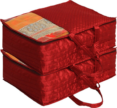 KUBER INDUSTRIES Designer Satin Saree Cover, Wardrobe Organizer With Transparent Top Window- Pack of 2 (Maroon)-HS_38_KUBMART21726 HS_38_KUBMART021726(Maroon)