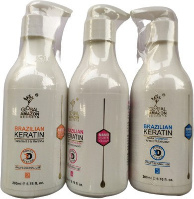 Global Amazon Secrets Keratin Treatment + Shampoo + Conditioner For Men & Women (250ml Each)(250 ml)