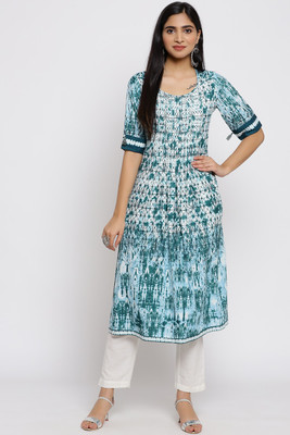 BIBA Women Printed A-line Kurta(Blue)