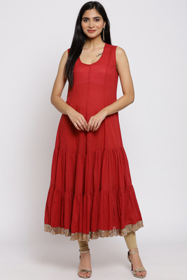 BIBA Women Printed Flared Kurta(Red)