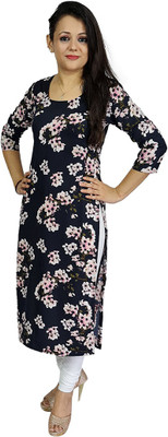 MUKHAR Women Printed A-line Kurta(Black, Pink, White)