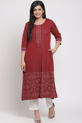 BIBA Women Self Design Flared Kurta(Maroon)