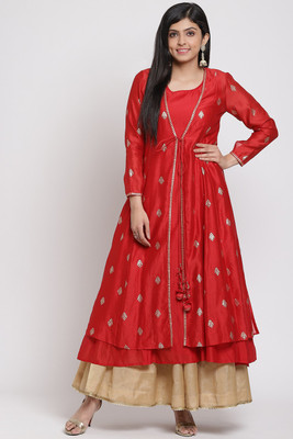 BIBA Women Printed Flared Kurta(Red)