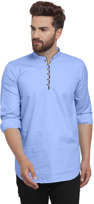 VTEXX Men Solid Straight Kurta(Light Blue)