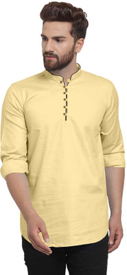 VTEXX Men Solid Straight Kurta(Yellow)