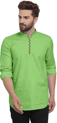 VTEXX Men Solid Straight Kurta(Green)