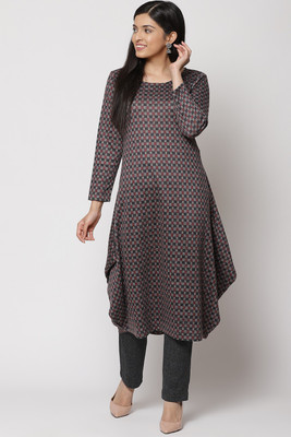 BIBA Women Solid Straight Kurta(Grey)