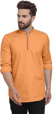 VTEXX Men Solid Straight Kurta(Yellow)