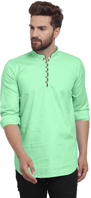 VTEXX Men Solid Straight Kurta(Light Green)