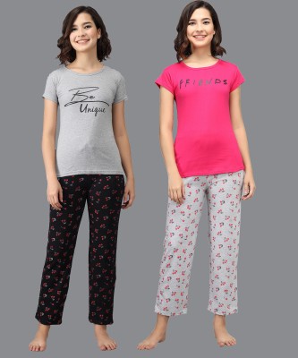 Trendy World Women Printed Multicolor Top & Pyjama Set