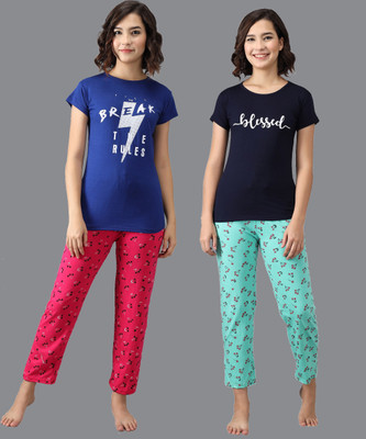 Fit N Fame Women Printed Multicolor Top & Pyjama Set