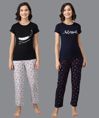 ANIXA Women Printed Multicolor Top & Pyjama Set