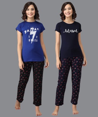 Fit N Fame Women Printed Multicolor Top & Pyjama Set