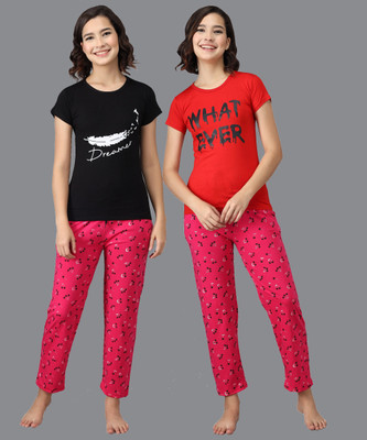 ANIXA Women Printed Multicolor Top & Pyjama Set