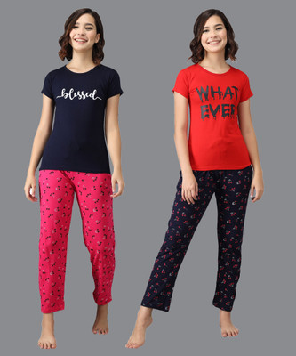 ANIXA Women Printed Multicolor Night Suit Set