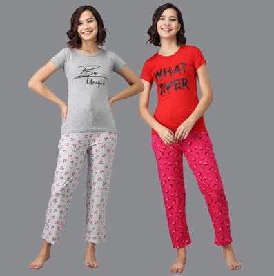 ANIXA Women Printed Multicolor Top & Pyjama Set