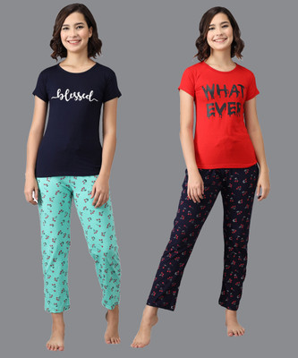 ANIXA Women Printed Multicolor Top & Pyjama Set