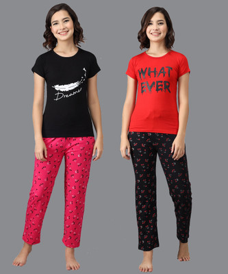 ANIXA Women Printed Multicolor Night Suit Set