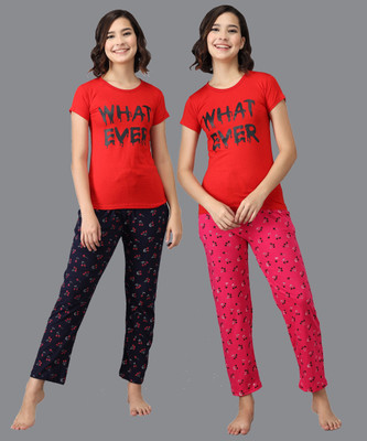 ANIXA Women Printed Multicolor Night Suit Set