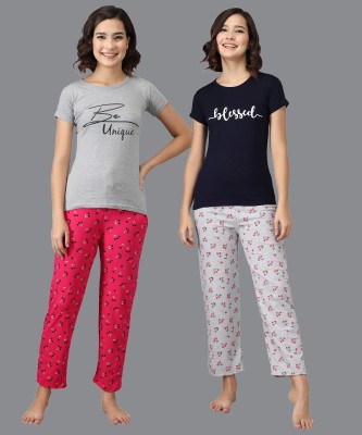 Fit N Fame Women Printed Multicolor Top & Pyjama Set