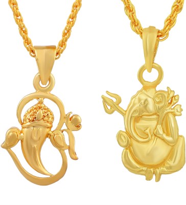 RN Gold Plated Brass, Lord Vighnaharta, Ganesha, Gajanand ji, Ganesh with Om Trishul Design, Combo Pendant Locket for Men and Women Gold-plated Brass Pendant