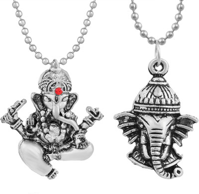 RN Silver and Silver Plated Brass, Lord Ganesha, Gajanand ji, with Ganesh Head Silver Brass Pendant