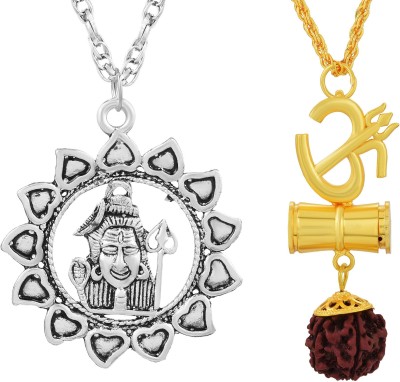 RN Gold Plated Brass 24KT Micron, Lord mahadeva Symbol in Om with Trishul, Rudraksha, Damru, Ganga, Bholenath, Combo Pendant Locket for Men and Women Gold-plated Brass Pendant Set