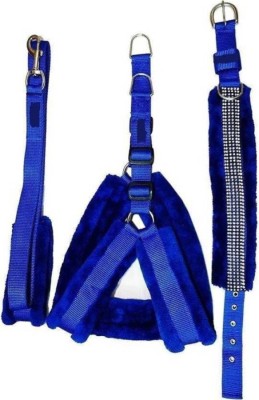 ALCAZAR Fur Harness, Leash & Collar Combo Set (Recommanded for 5-15KG PET) Adjustable Dog Harness & Leash(Small, Blue)