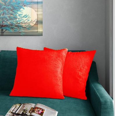 PriMaryHoMe Microfibre Solid Cushion Pack of 2(Red)