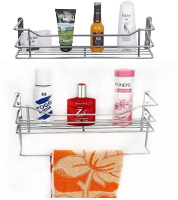 Landwood Stainless Steel Kitchen and Bathroom adhesive wall Rack, Holder, Organizer, Shelf 12 inch Stainless Steel Wall Shelf(Number of Shelves - 2)