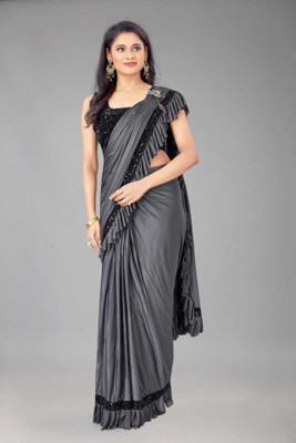TRIMURTIPRINTS Embellished Bollywood Lycra Blend Saree(Grey)