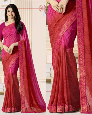 BLEESBURY Floral Print Bollywood Georgette, Chiffon Saree(Black, Beige)