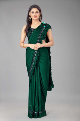 fem hub Solid/Plain Daily Wear Lycra Blend Saree(Green)