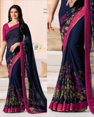 PHORIA STYLE Printed Bollywood Georgette, Chiffon Saree(Blue, Pink)