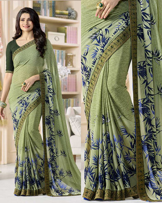 BLEESBURY Floral Print Bollywood Georgette, Chiffon Saree(Green, Light Green)