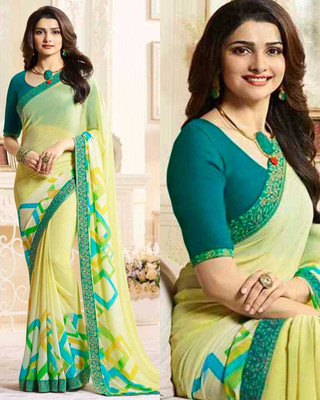 peer store Floral Print Bollywood Georgette, Chiffon Saree(Green, Yellow)