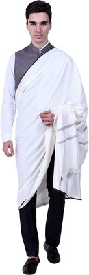 Braid N Cord Polyester Wool Blend Embroidered Men Shawl(White)