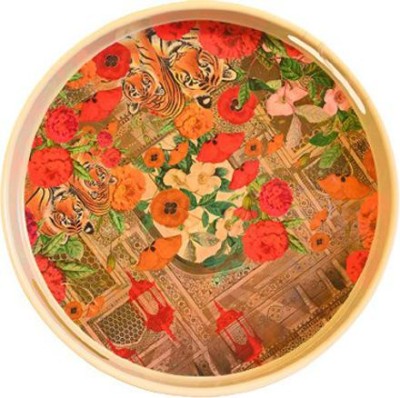 Order Happiness Multicolor Metal Flower Art Decorative Tray Table Showpiece Decorative Showpiece  -  35 cm(Metal, Multicolor)