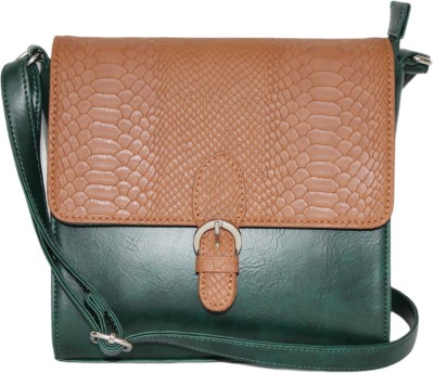 METRONAUT Green, Tan Sling Bag Women's PU Leather Single Compartment One Zip Pocket Inside Sling Bag 6 Liter (Green |Tan)