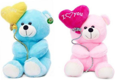 Eguds Combo (Pack Of 2) Soft and cute, I Love You Balloon Teddy Bear For kids & gift  - 25 cm(Blue, Pink)