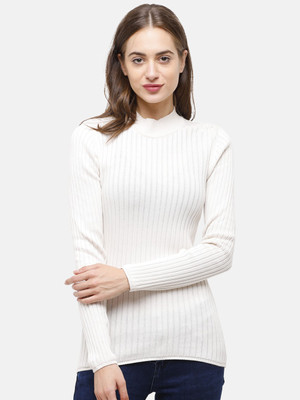 98 Degree North Self Design High Neck Casual Women White Sweater