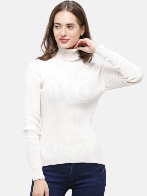 98 Degree North Self Design Round Neck Casual Women White Sweater