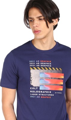 Colt Printed Men Round Neck Blue T-Shirt