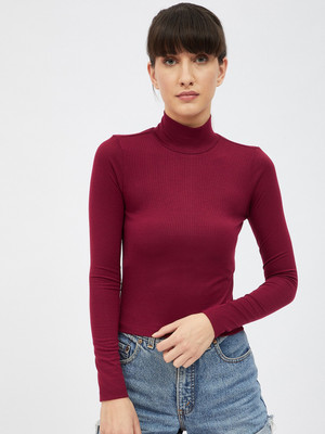 Harpa Basics Casual Solid Women Maroon Top